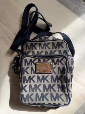Michael Kors Tan and Black MK Logo Crossbody Bag